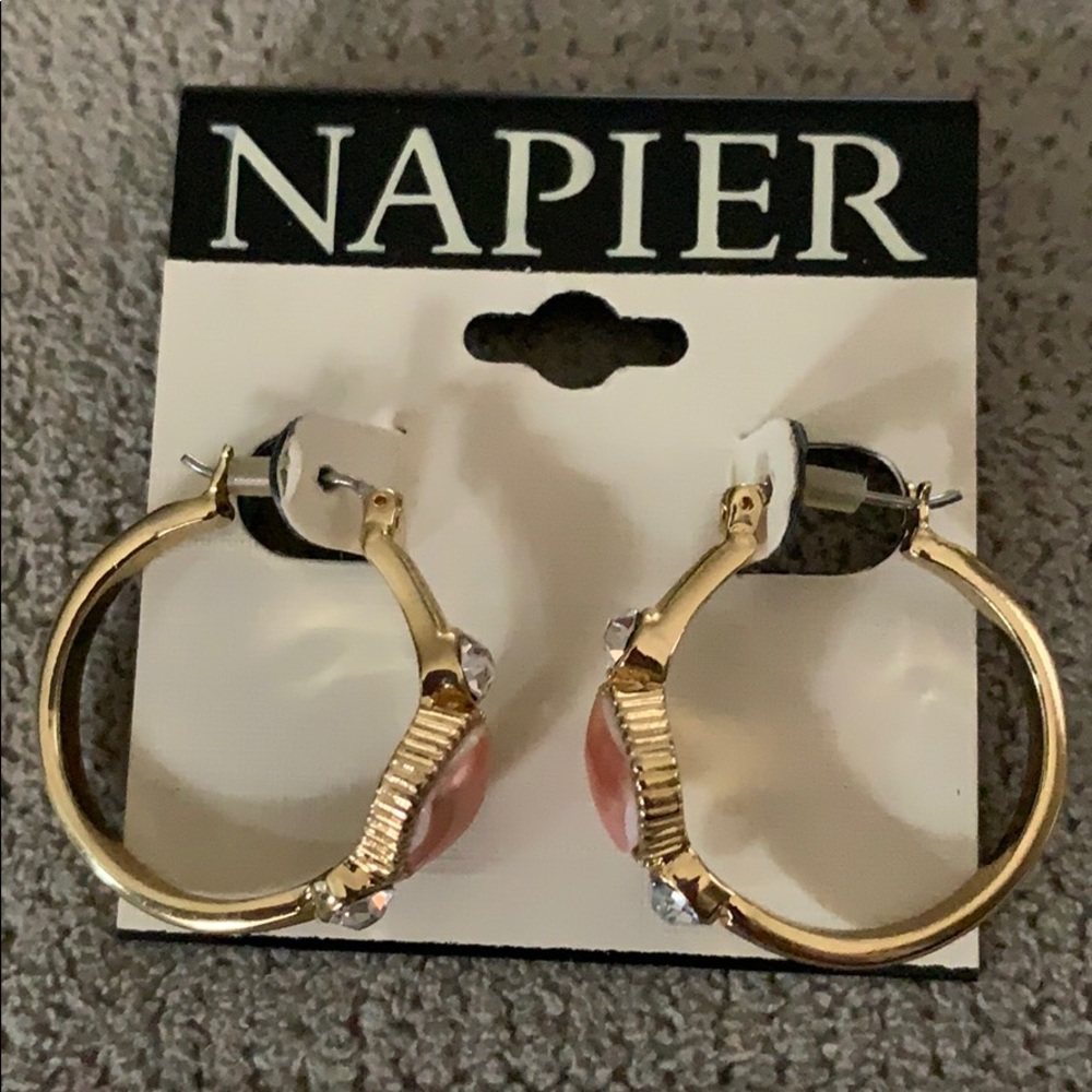 Napier pink stone hoop earrings